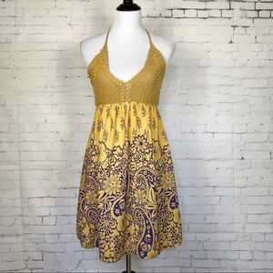 Haha Crocheted Bodice Halter Dress